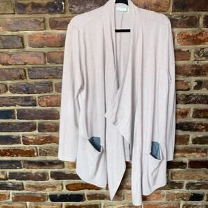 LOGO Lounge Lori Goldstein Cream French Terry Cardigan Sweater Womens Size Large